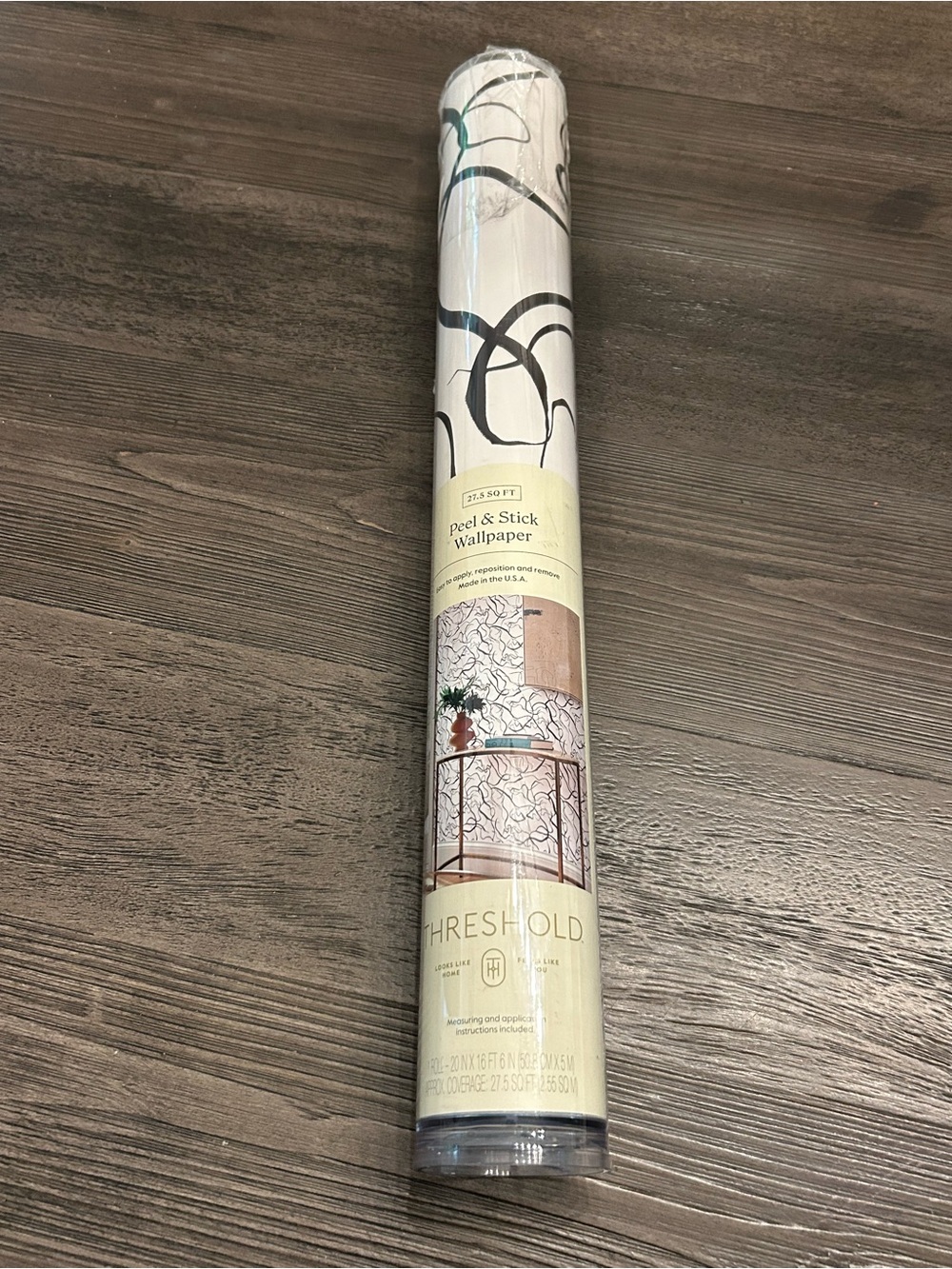 Threshold White and dark brown gestural line  Peel & Stick Wallpaper 27.5 sq ft